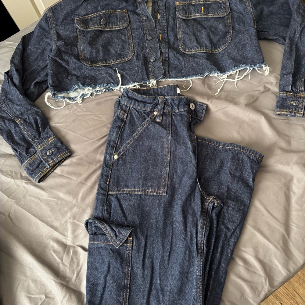 Cropped Denim Jacket and Jeans Set